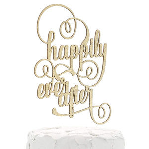Happily Every After Gold Glitter Cake Topper